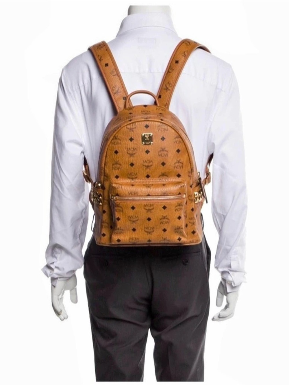 MCM Stark Side Studs Backpack in Visetos Brown & Black